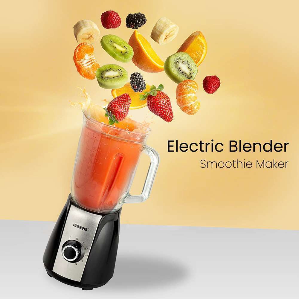 Geepas 1.5L Glass Jug Food Blender Smoothie Maker 5 Speed Control with Pulse & Stainless Steel Self-Sharping Blades 600W 2