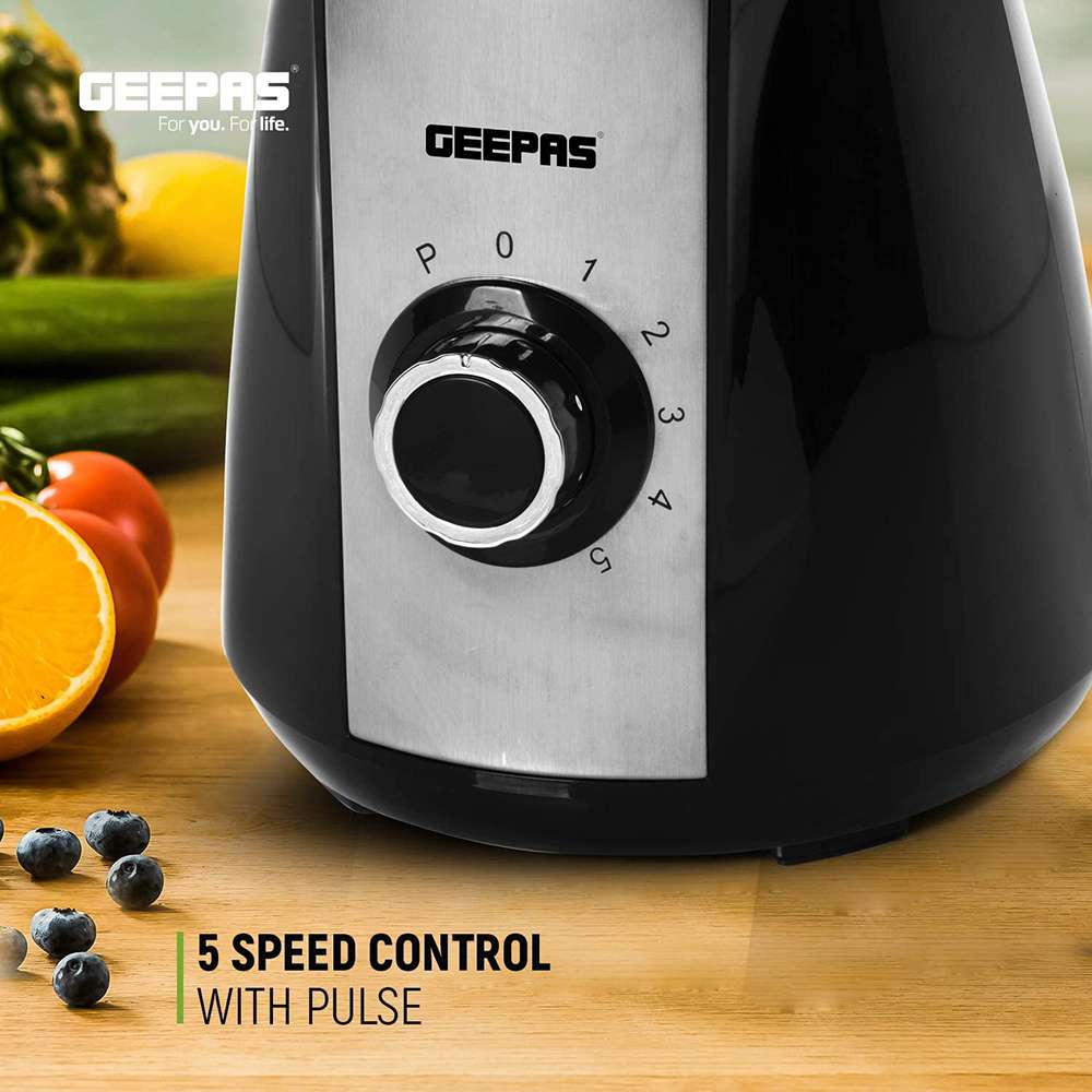 Geepas 1.5L Glass Jug Food Blender Smoothie Maker 5 Speed Control with Pulse & Stainless Steel Self-Sharping Blades 600W 3