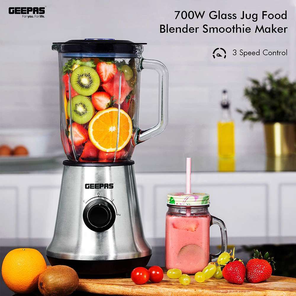 Geepas 1.5L Glass Jug Food Blender Smoothie Maker Multi Speed Control with Pulse & Motor Overheat Prevention 700W 6