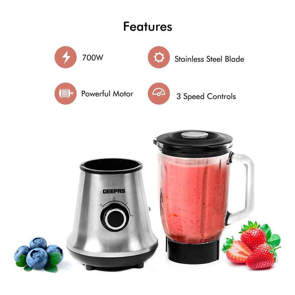 Geepas 1.5L Glass Jug Food Blender Smoothie Maker Multi Speed Control with Pulse & Motor Overheat Prevention 700W 2