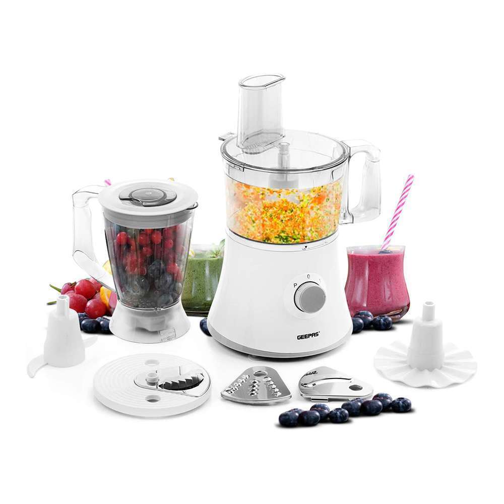 Geepas 1.2L 10 in 1 Food Processor Blender Dual Speed with Pulse Function & Stainless Steel Self-Sharpening Blade 500W 0