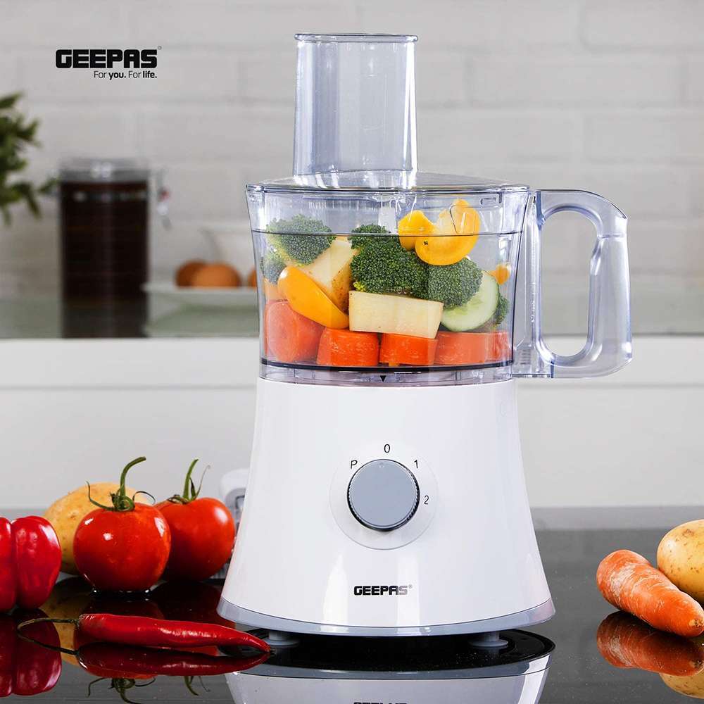 Geepas 1.2L 10 in 1 Food Processor Blender Dual Speed with Pulse Function & Stainless Steel Self-Sharpening Blade 500W 8