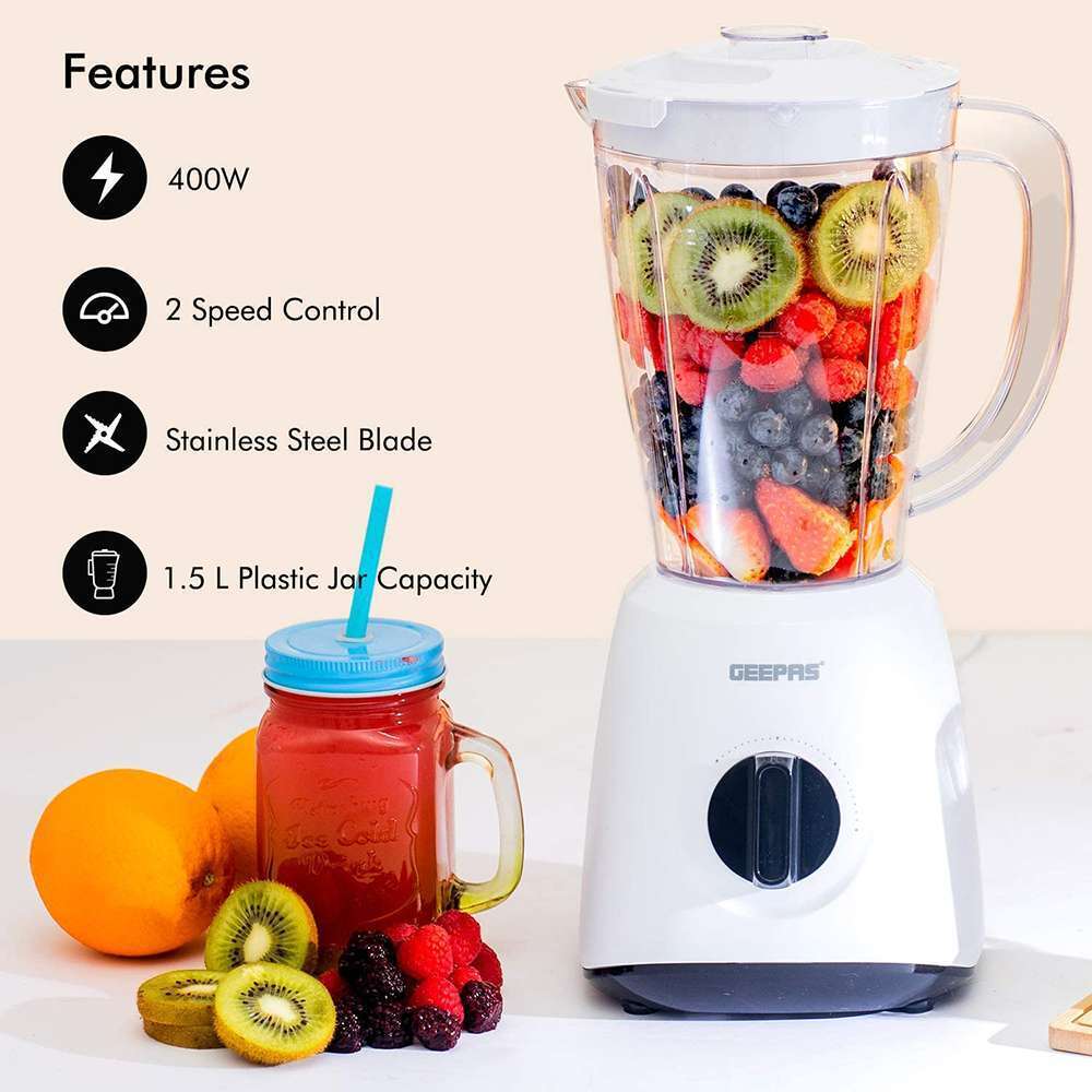 Geepas 1.5L 2 in 1 Multi-Functional Blender High-Class Brush Panel Design & 2 Speeds Pulse Function 500W 2