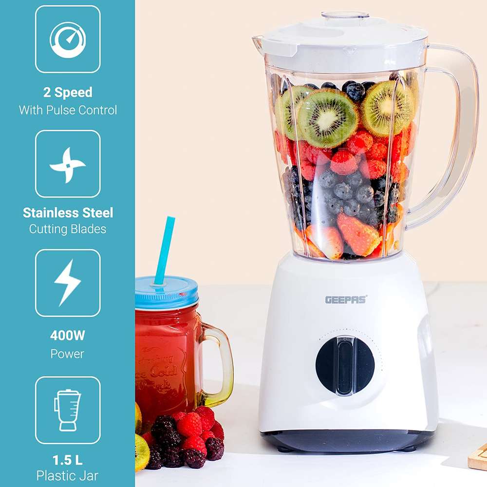 Geepas 2-in-1 Multi-Functional Blender, 1.5L, Comes with Grinder Jar & 2 Speeds + Pulse 500W, Used for Kitchen & Home 1