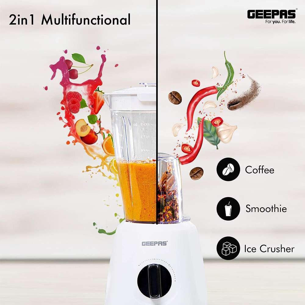 Geepas 1.5L 2 in 1 Multi-Functional Blender High-Class Brush Panel Design & 2 Speeds Pulse Function 500W 4