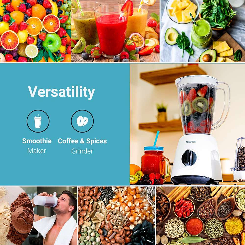 Geepas 2-in-1 Multi-Functional Blender, 1.5L, Comes with Grinder Jar & 2 Speeds + Pulse 500W, Used for Kitchen & Home 6