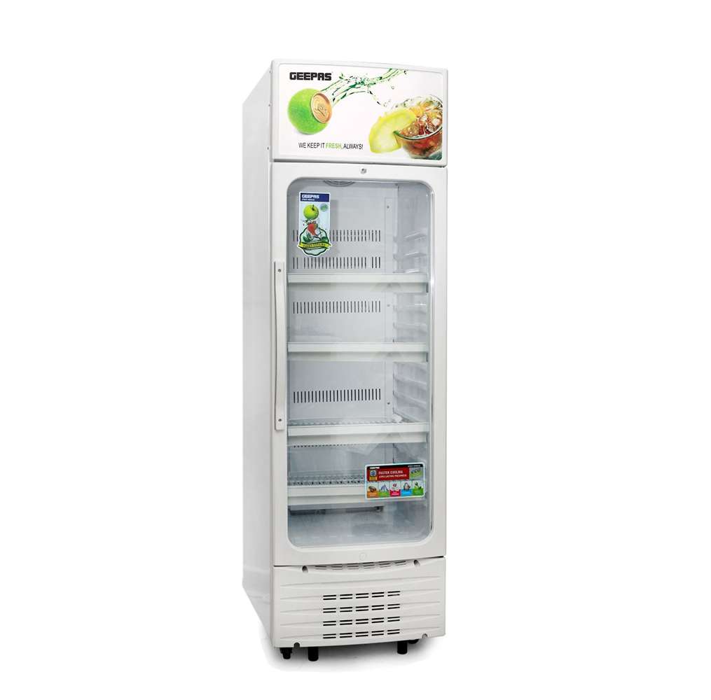 Geepas 300L Upright Showcase Fridge Bottle Cooler wiwth LED Lightning Adjustable Thermostat 0