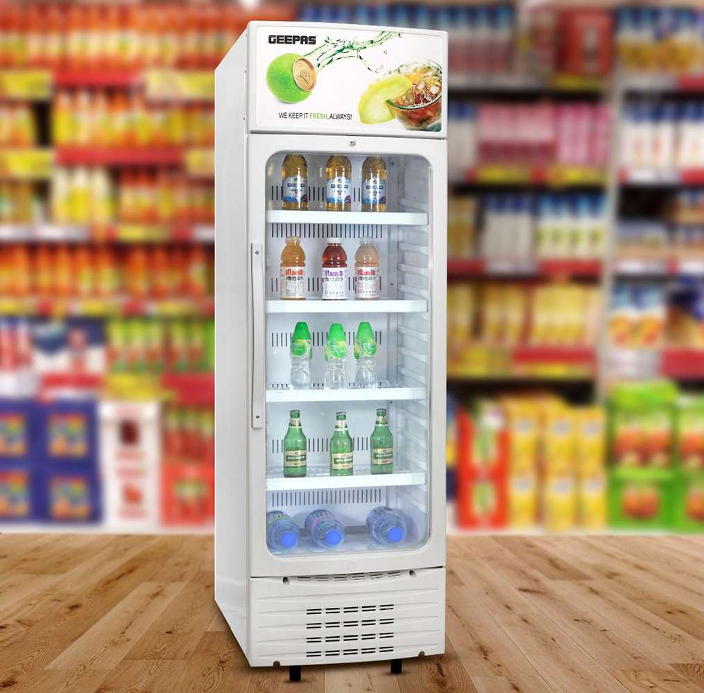 Geepas 300L Upright Showcase Fridge Bottle Cooler wiwth LED Lightning Adjustable Thermostat 1