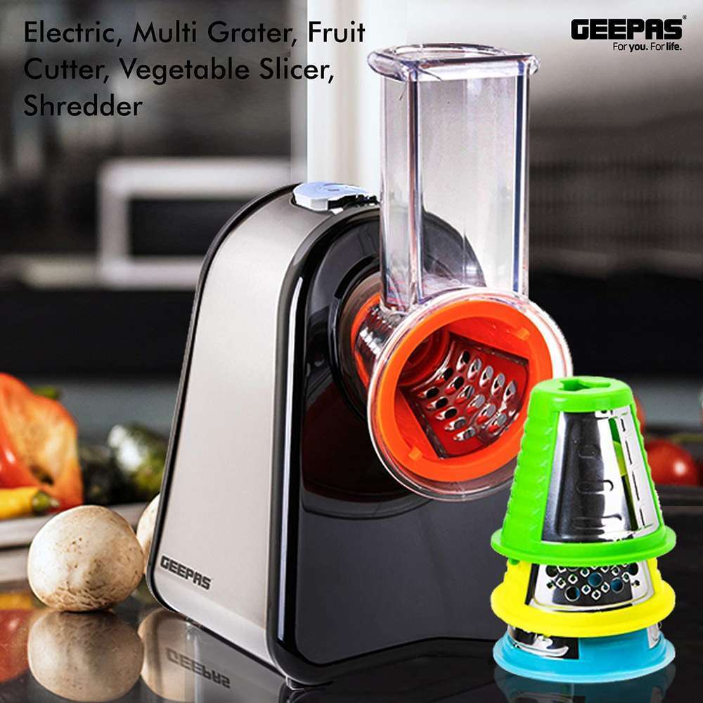 Geepas 4 in 1 Multifunctional Electric Salad Maker Cylindrical Design Quet Operation 200W Black & Silver 2