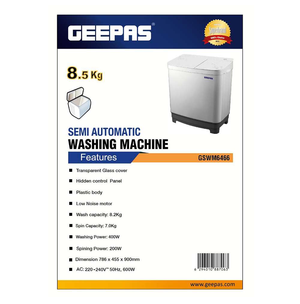 Geepas 8.2Kg Semi-Automatic Washing Machine with 360 Smart Wash Technology 3