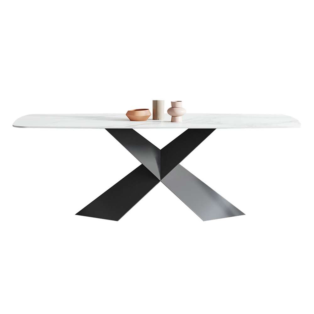 Marble Top Dining Table with Stainless-Steel legs White with Black 0