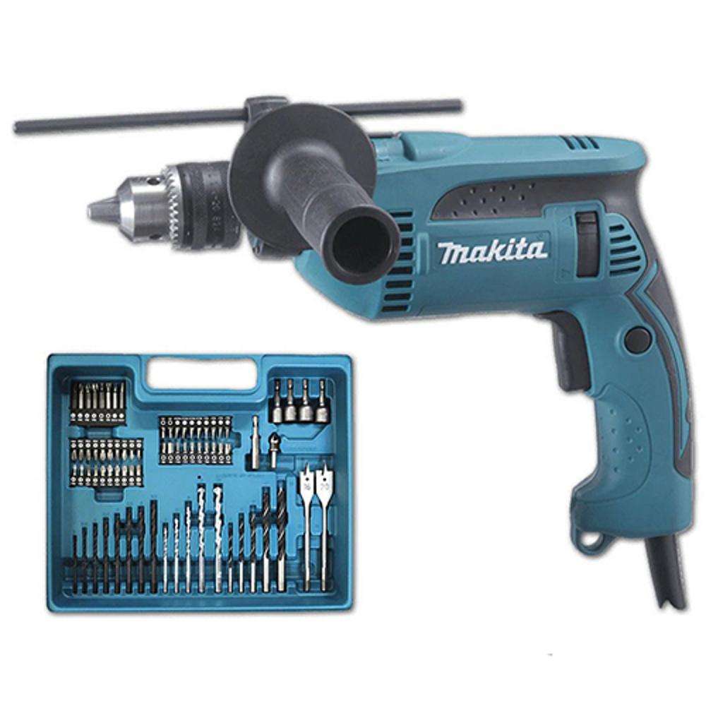 Makita HP1640KX3 Percussion Impact Drill 16mm 680W - 74 Pcs/Set 0