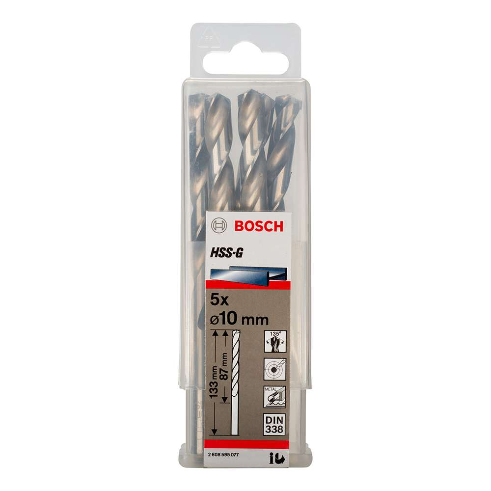 Bosch (2608595077) 10mm Metal Drill Bits HSS-G Pack of 5 1