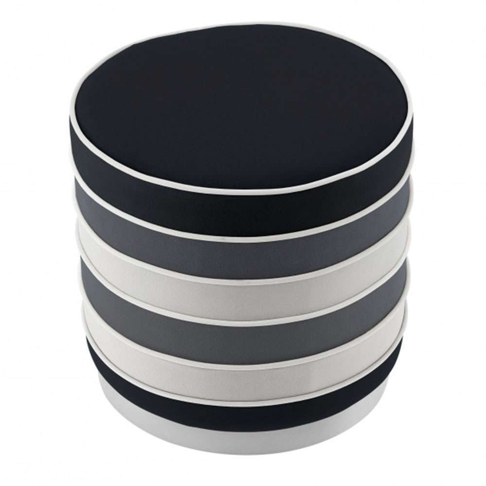 Ottoman Stool, Black, Grey and White Horizontal Striped Velvet 1
