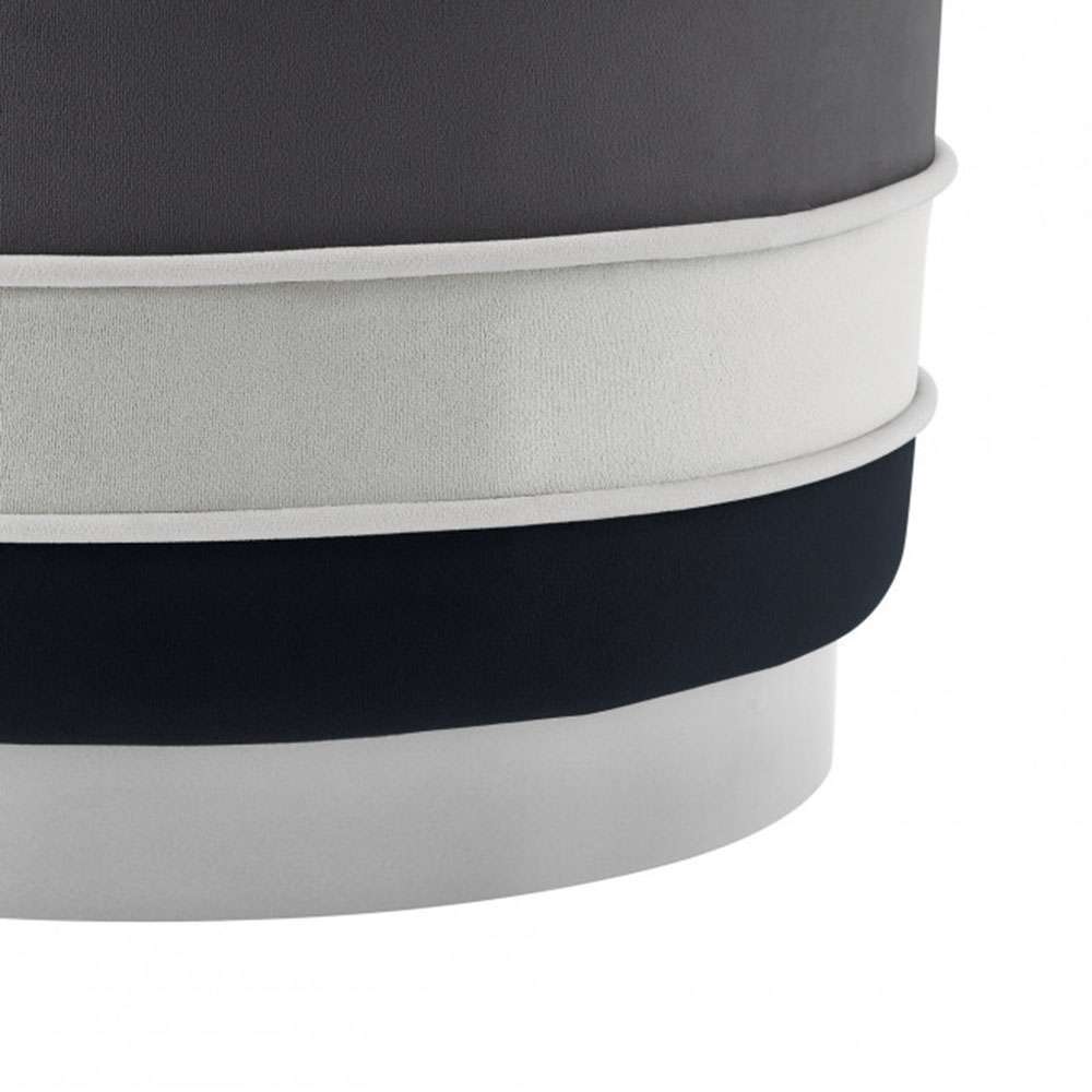 Ottoman Stool, Black, Grey and White Horizontal Striped Velvet 3