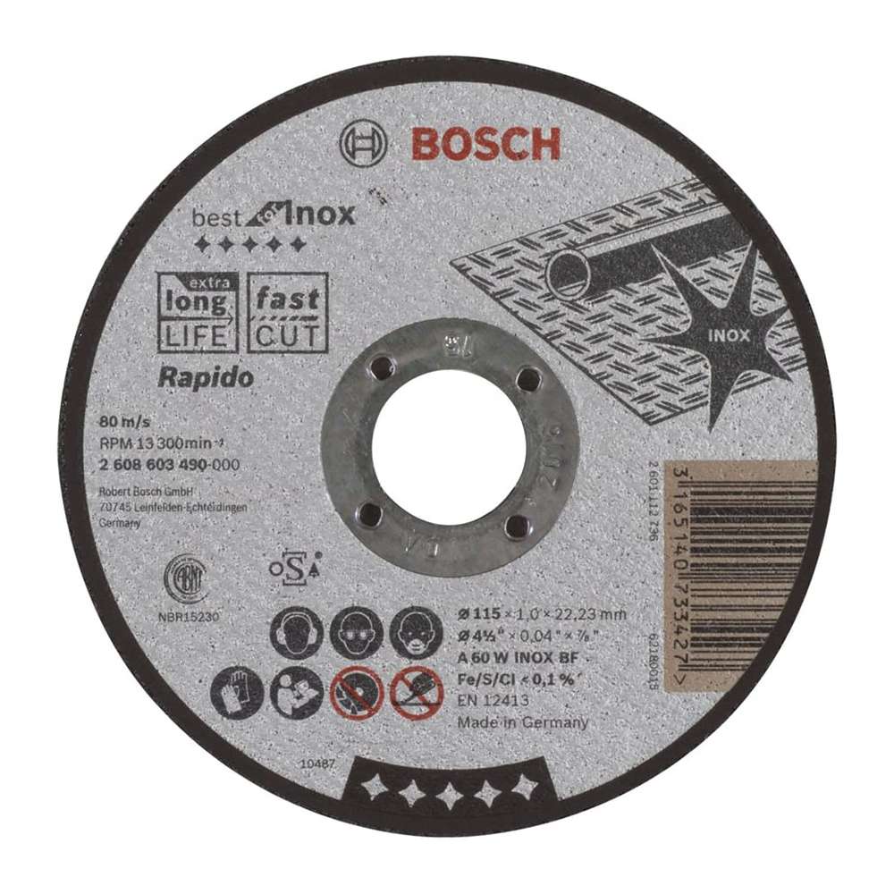 Bosch Professional Inox-Rapido Straight Cutting Disc, 115mm ( 2608603490 ) 0