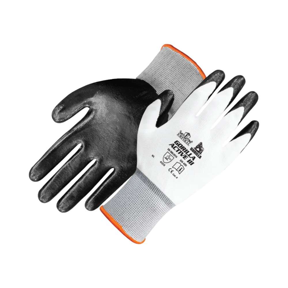 Empiral Gorilla Active III White Polyester Liner Nitrile Palm Coated Glove, Black, Medium,1Pair/pack 0