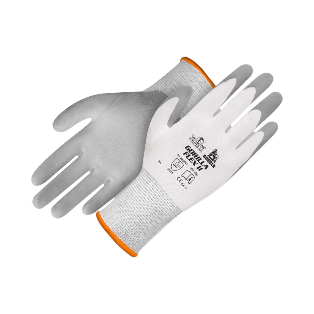 Empiral Gorilla Flex II Polyester Liner Gloves Nitrile Palm Coating, Grey/White, Medium,1 Pair/Pack 0