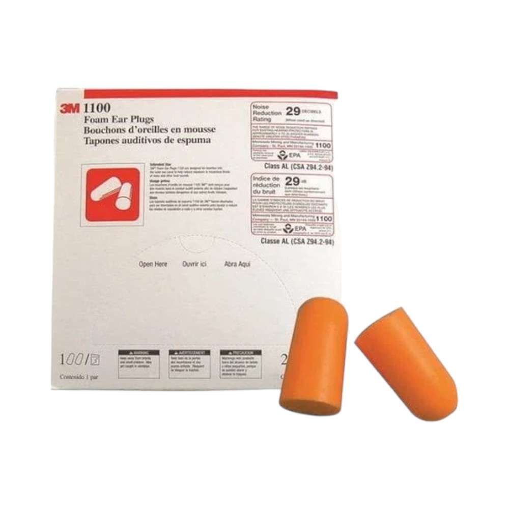 سدادات أذن رغوية (3M) باللون البرتقالي موديل (1100) تباع (200Pair/Box) 3