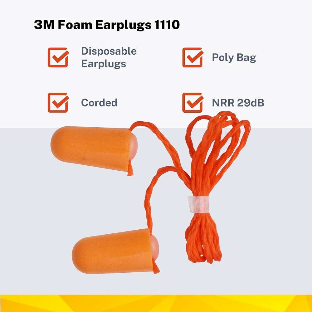 3M 1110 Corded Ear Plug, Orange 100Pair/Box 5