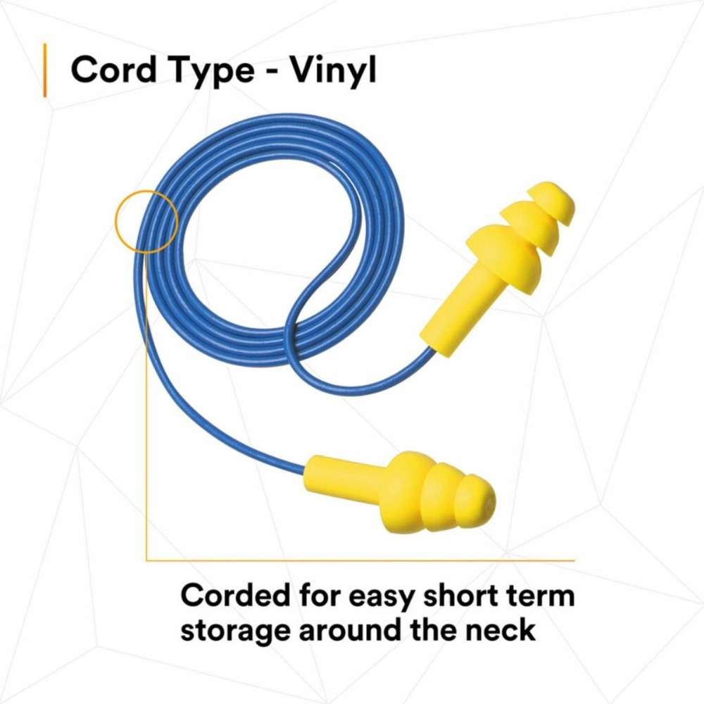 3M 340-4004 Ultrafit Corded Ear Plug, Yellow 100Pairs/Box 6