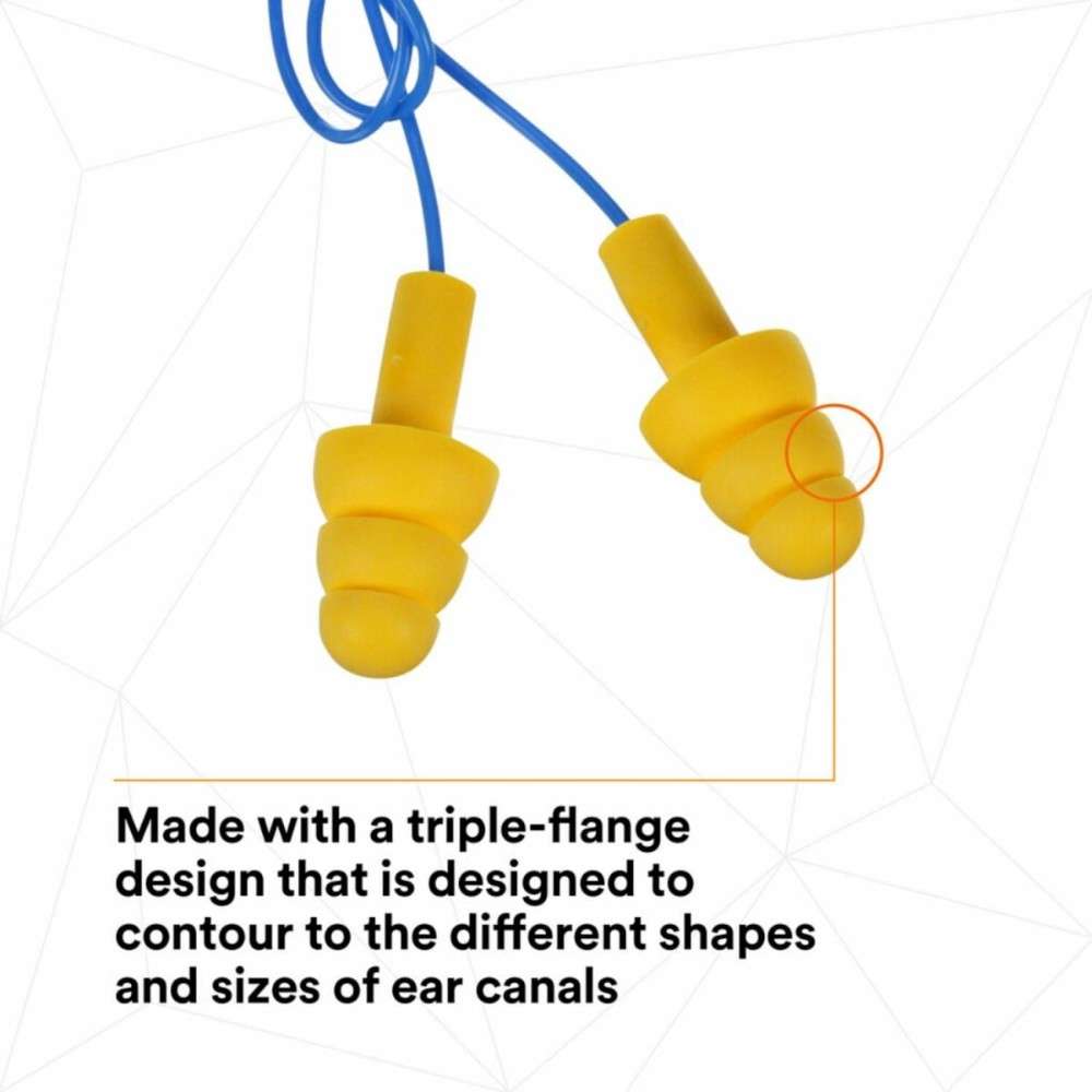 3M 340-4004 Ultrafit Corded Ear Plug, Yellow 100Pairs/Box 10