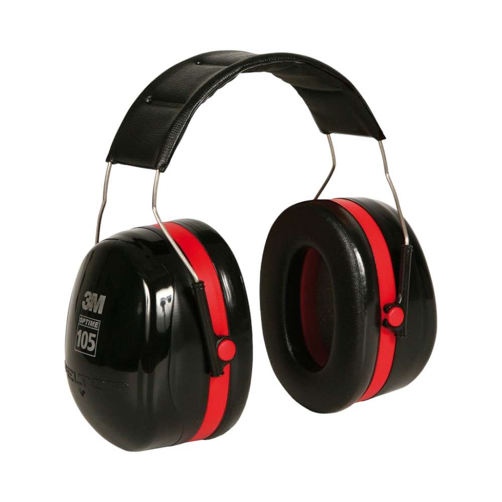 3M™ H10A PELTOR™ Optime™ 105 Over-the Head Earmuffs, Black/Red 1