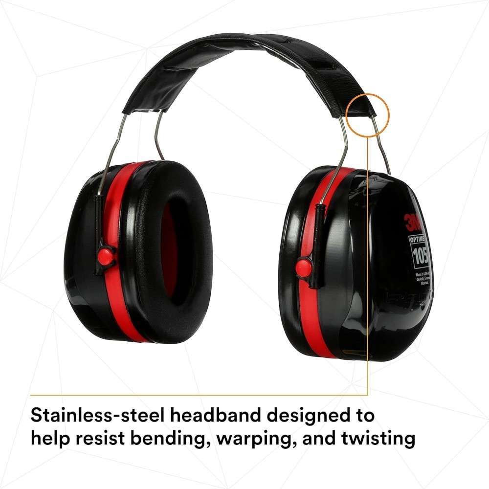 3M™ H10A PELTOR™ Optime™ 105 Over-the Head Earmuffs, Black/Red 11
