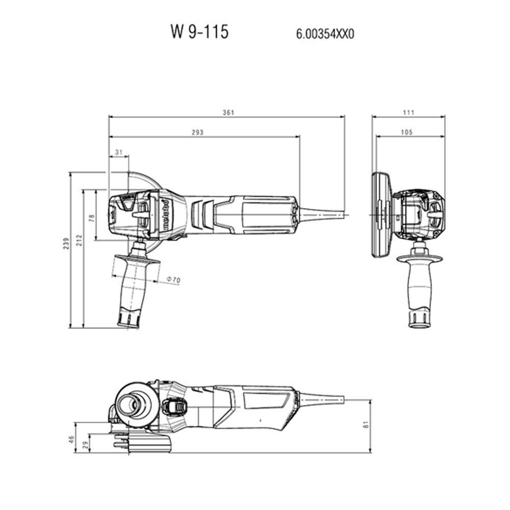 Metabo W 9-115 (600354010) 4.5" 900W 220 - 240V Angle Grinder 1