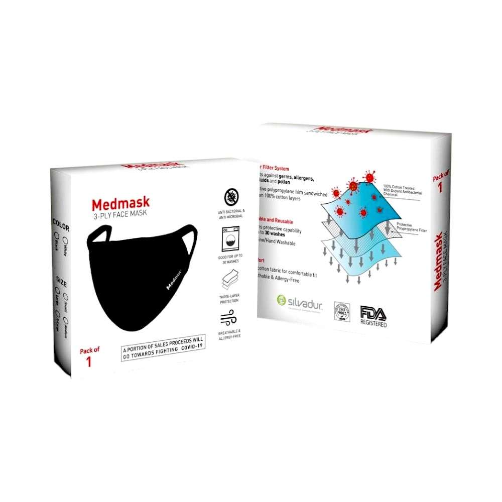 Medmask 3 Ply Face mask, Size L, Black 0