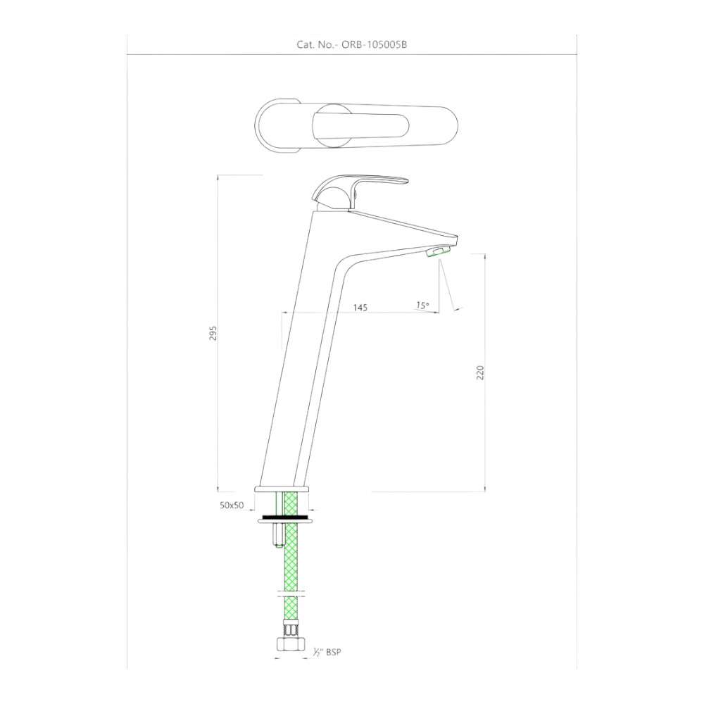 Essco Jaquar (ORB-CHR-105005B) 600 mm Long Braided Hoses & Single Lever High Neck Basin Mixer without Popup Waste - Chrome 1