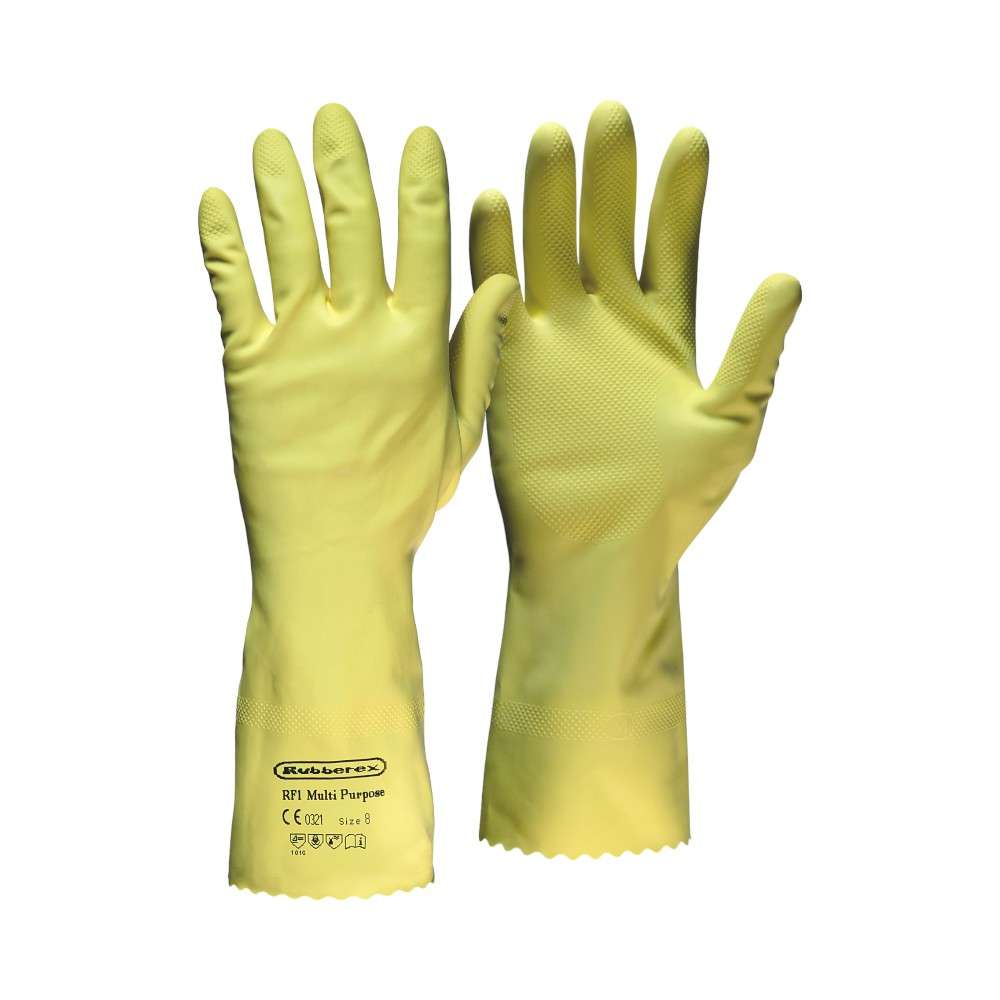 Rubberex RF 1 Litech Rubber Flocklined Gloves, Size Large, Yellow,1Pair/pack 0