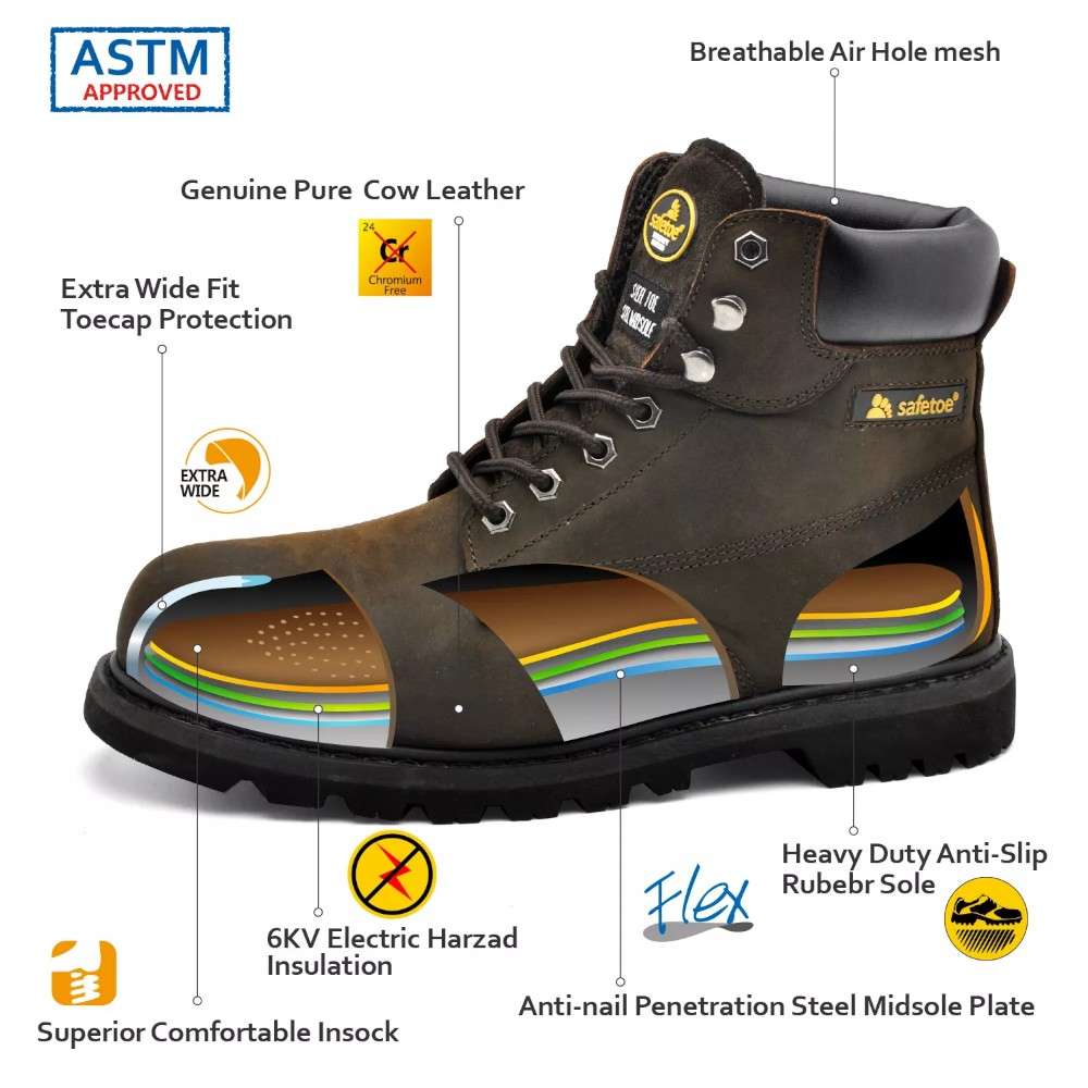 Safetoe M-8179 High Ankle Steel Toe Super Hiker Safety Shoes - 45 4