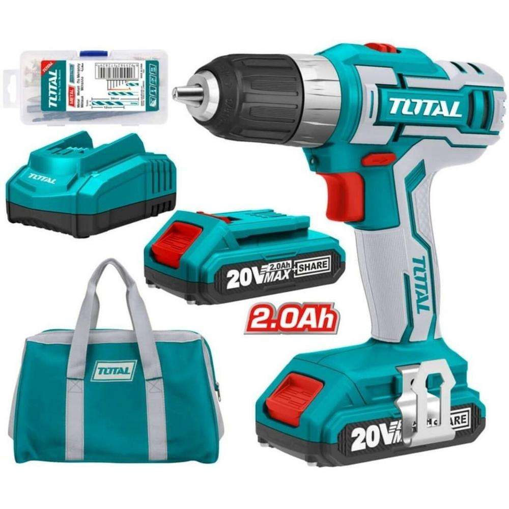 المثقاب اللاسلكي توتال ببطارية ليثيوم أيون (2x2.0AH) بجهد (20V) موديل (TDLI200215) 0