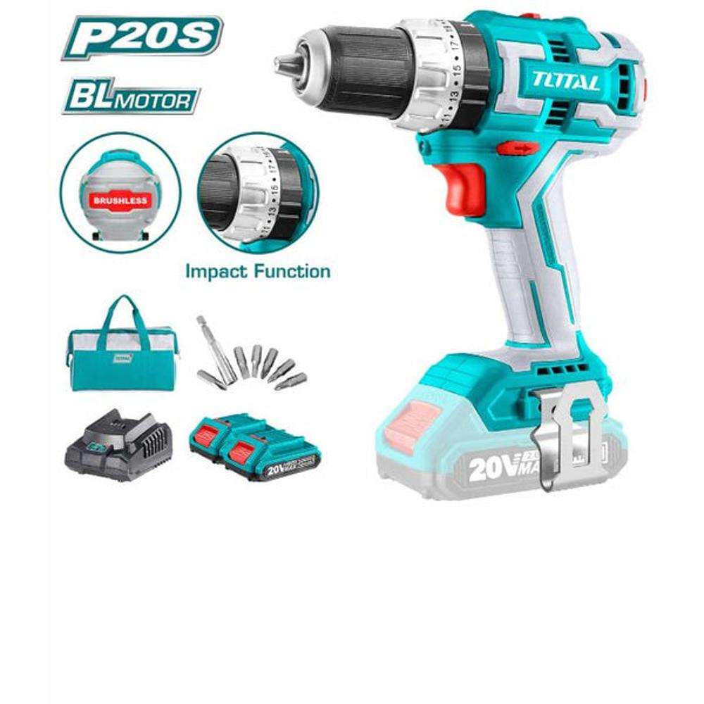 Total TIDLI20608 20V Lithium-Ion Brushless Impact Drill with 2 Speed Gear 0