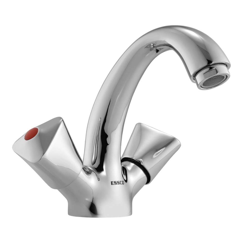 Essco Jaquar (TQT-CHR-516A) 375 mm Long Braided Hoses & Monoblock Basin Mixer with U Shaped Round Casted Spout - Chrome 0