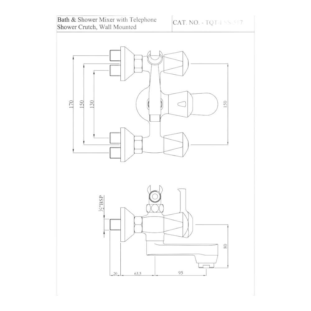 Essco Jaquar (TQT-CHR-517) Wall Mounted Bath & Shower Mixer with Telephone Shower Crutch - Chrome 1