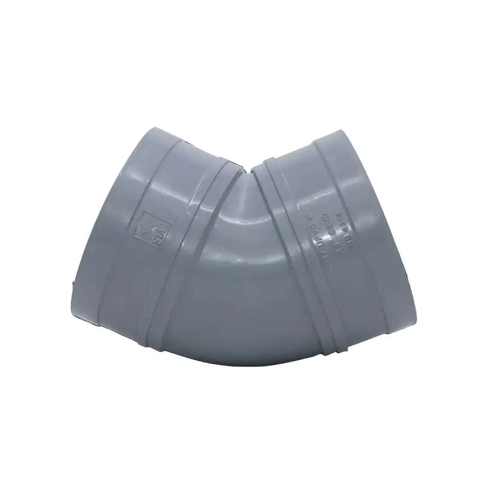 كوع بلاستيكي (UPVC) بزاوية (45) درجة قياس (1.5") يعمل بدرجات الحرارة العالية و المنخفضة لأعمال السباكة و البناء يباع بالقطعة 2