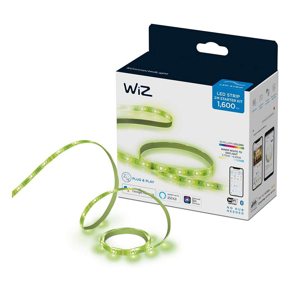 Philips WiZ Smart LED Light Strip 2M, 1600 Lumens, RGB, Wi-Fi & Bluetooth, Compatible with Alexa & Google, Starter Kit - EU Plug