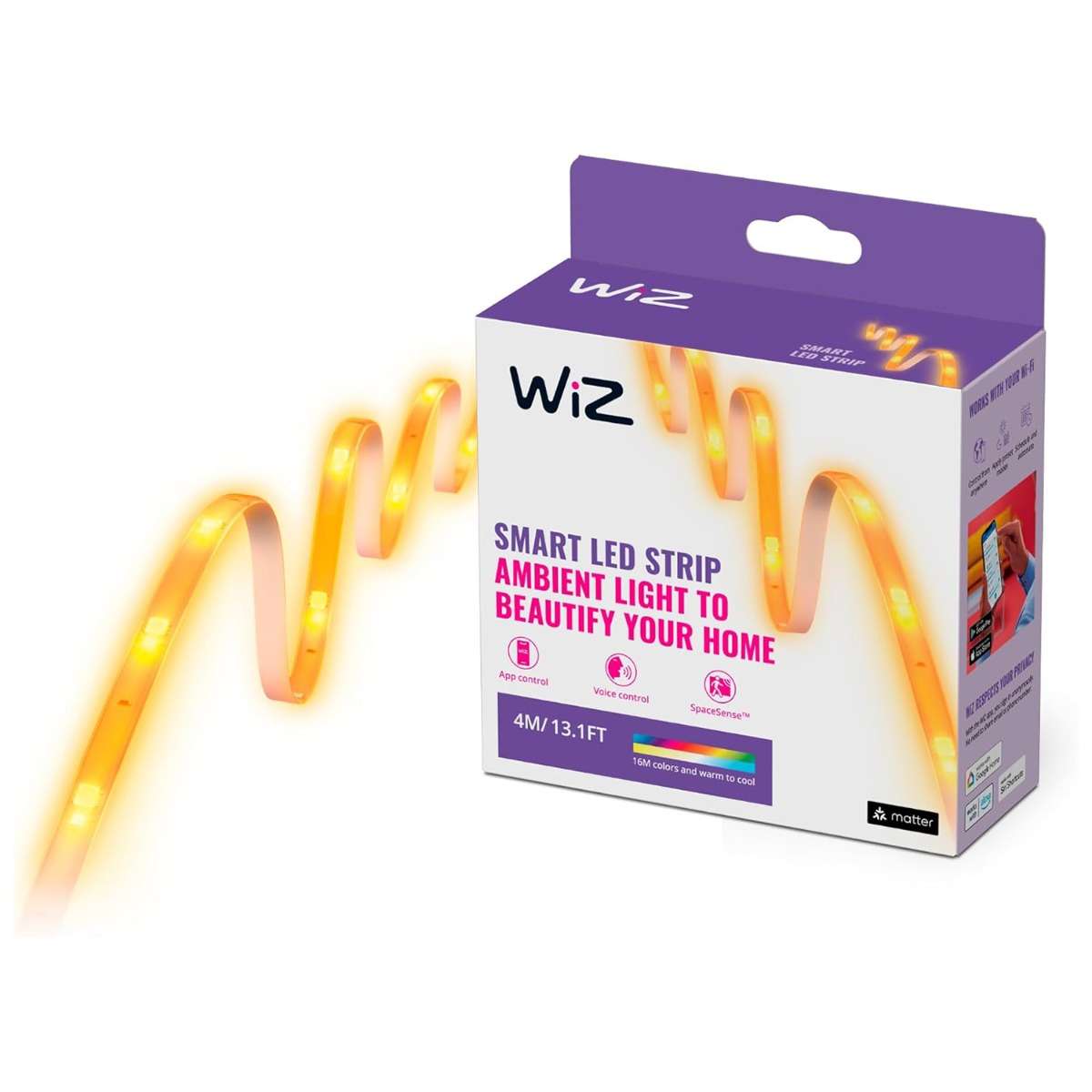 Philips WiZ Smart LED Light Strip 4M, Bright Output, RGBW, Wi-Fi & Bluetooth, Compatible with Alexa & Google - Type G Plug (Non-Extendable) 0