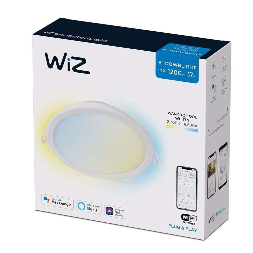 Philips WiZ Smart Tunable White Recessed Downlight 6", 17W, 2700K-6500K, Dimmable, Wi-Fi & Bluetooth, App & Voice Control