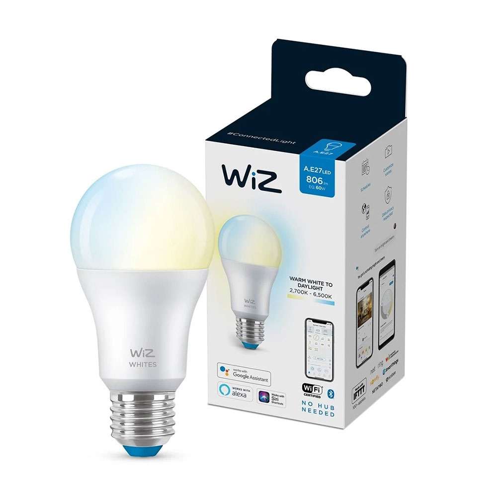 WiZ Smart LED Bulb A60 E27, 60W, Tunable White (2700K-6500K), Wi-Fi & Bluetooth, Works with Alexa & Google Assistant
