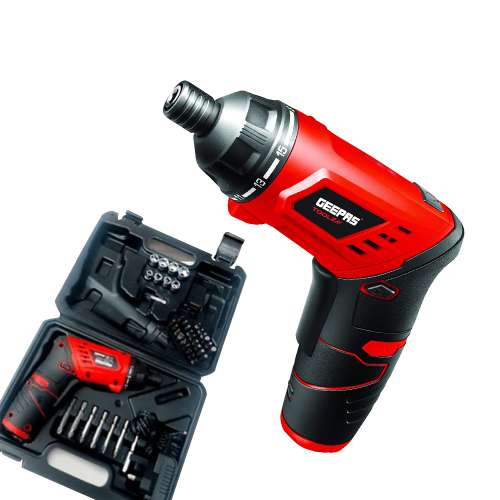 Geepas 3.6V Cordless Screwdriver Machine with 40 Pieces Bits Set Red/Black