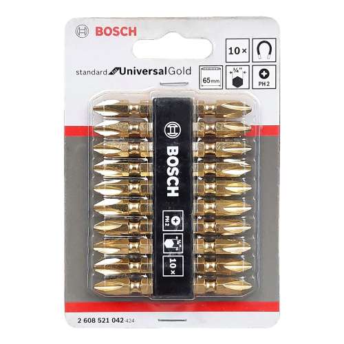 Bosch 2608521042 65mm Extra Hard Double-Ended Bit Set - 10 Pcs - Gold