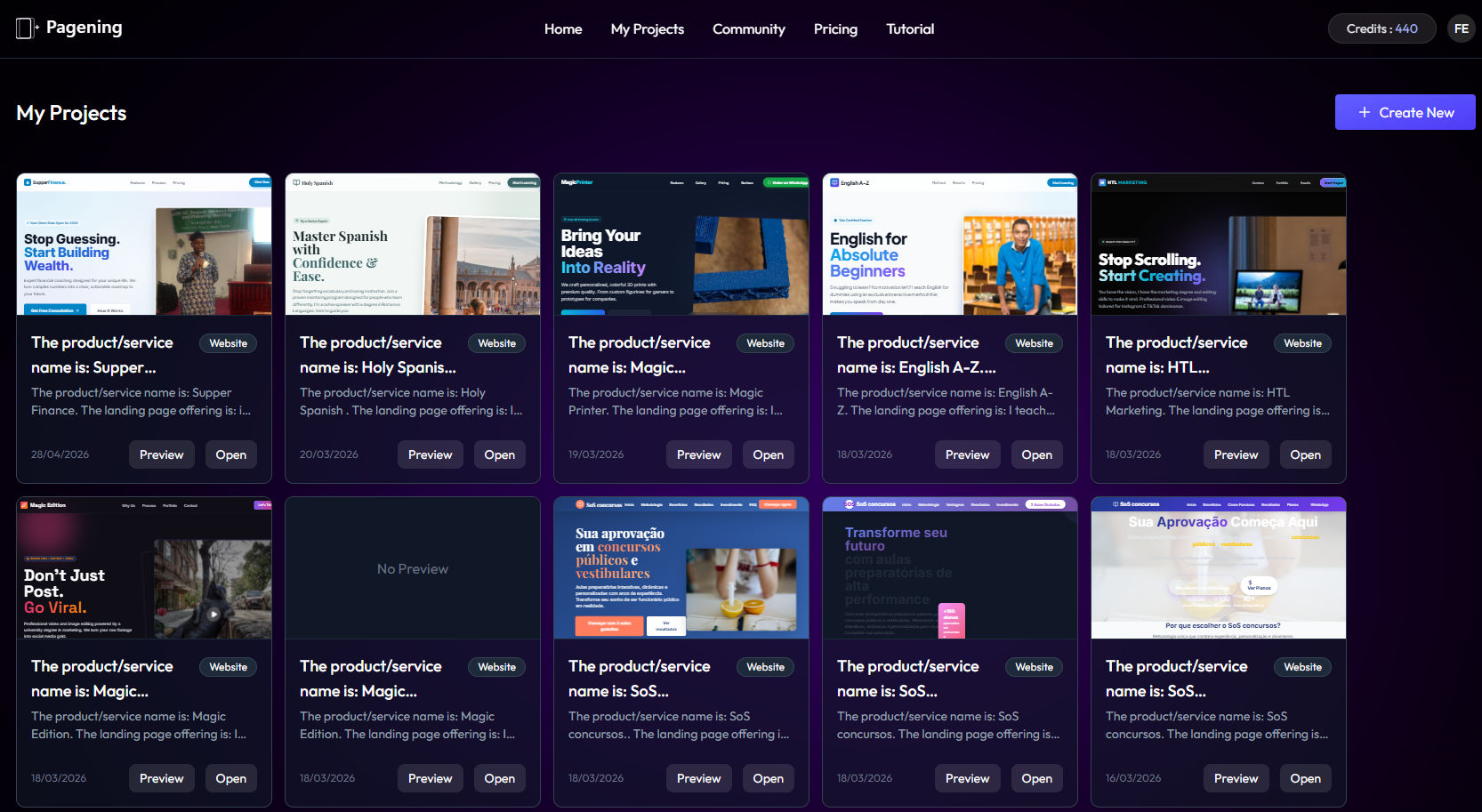 Pagening dashboard