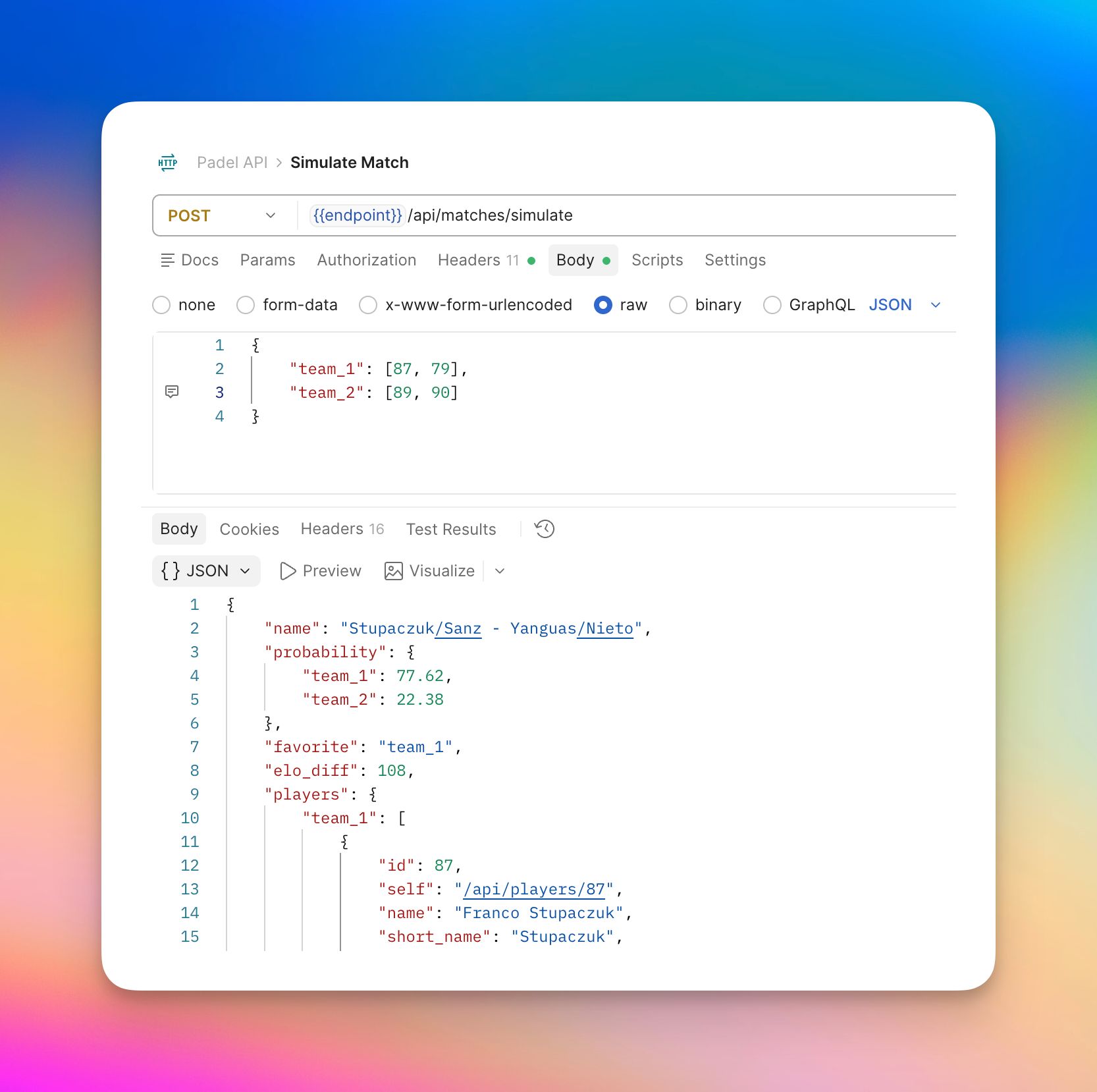 Padel API Simulation