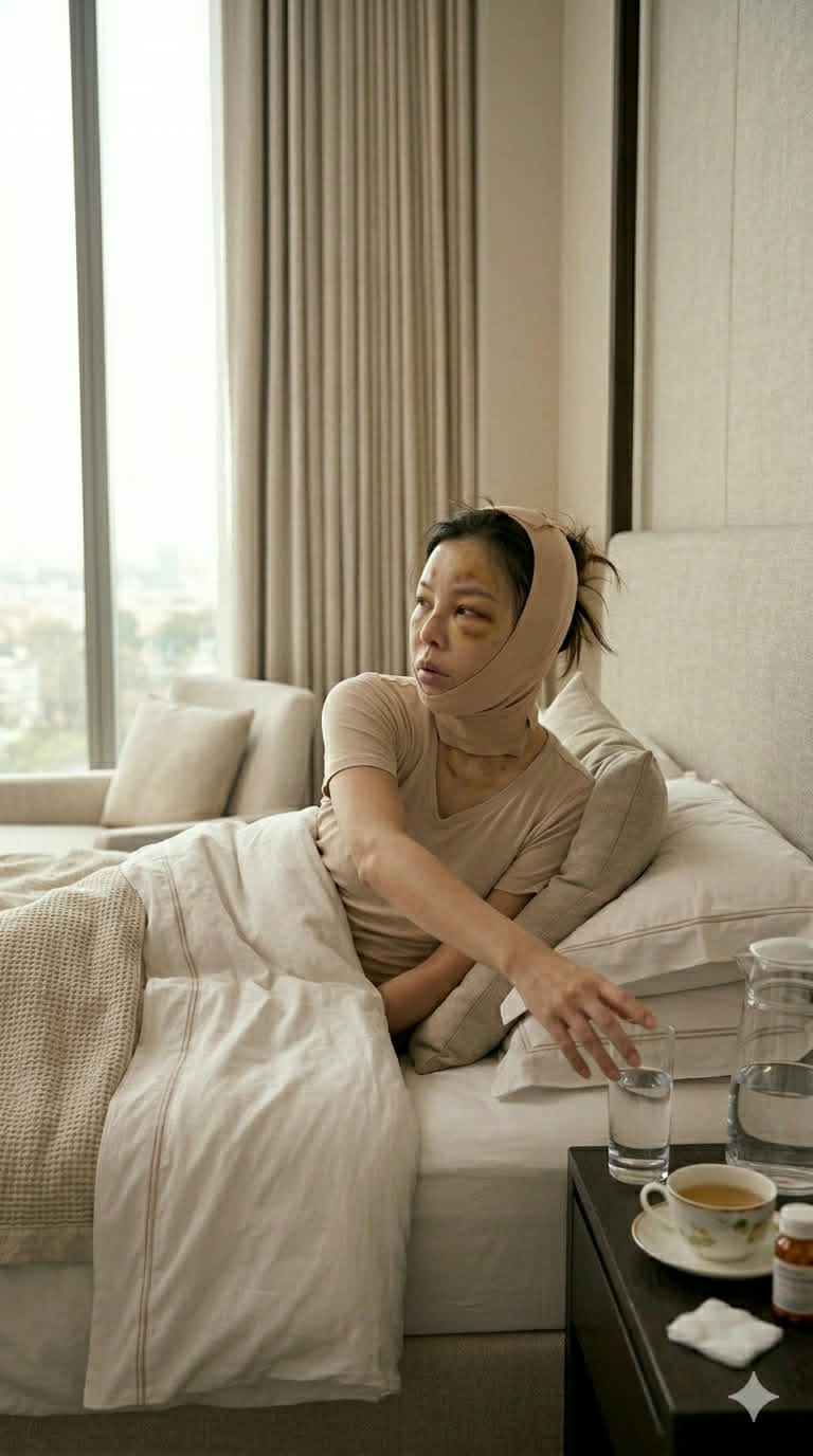 醫美術後生活暫時交由管家協助，包含起身、移動、進食的場景示意