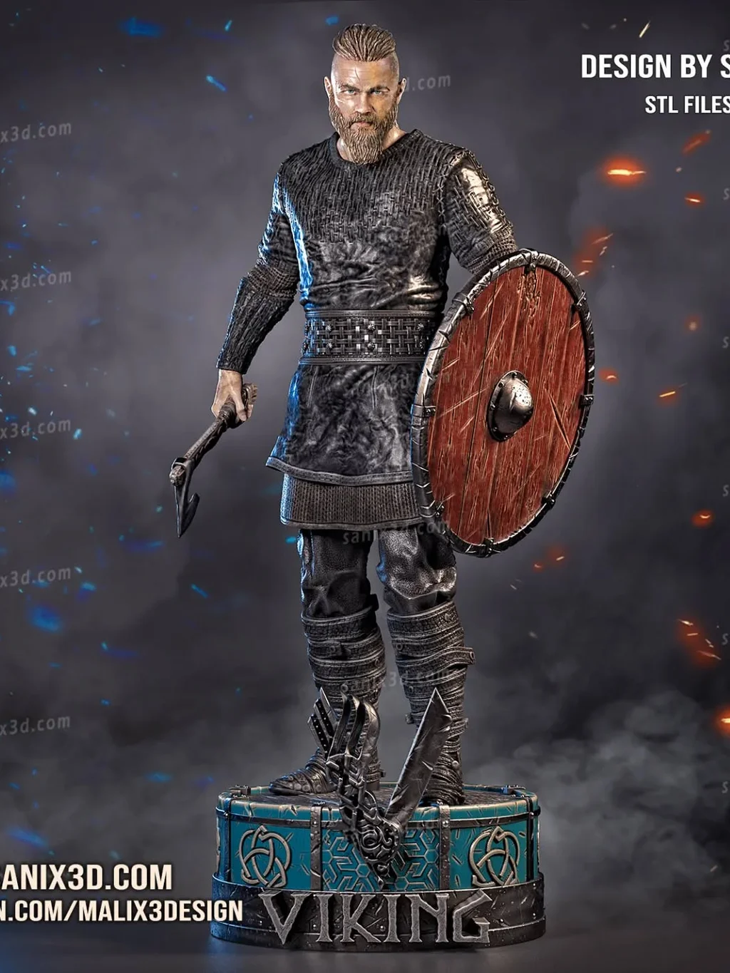 Figura ragnar - vikings em resina 3D - Fidel Figures