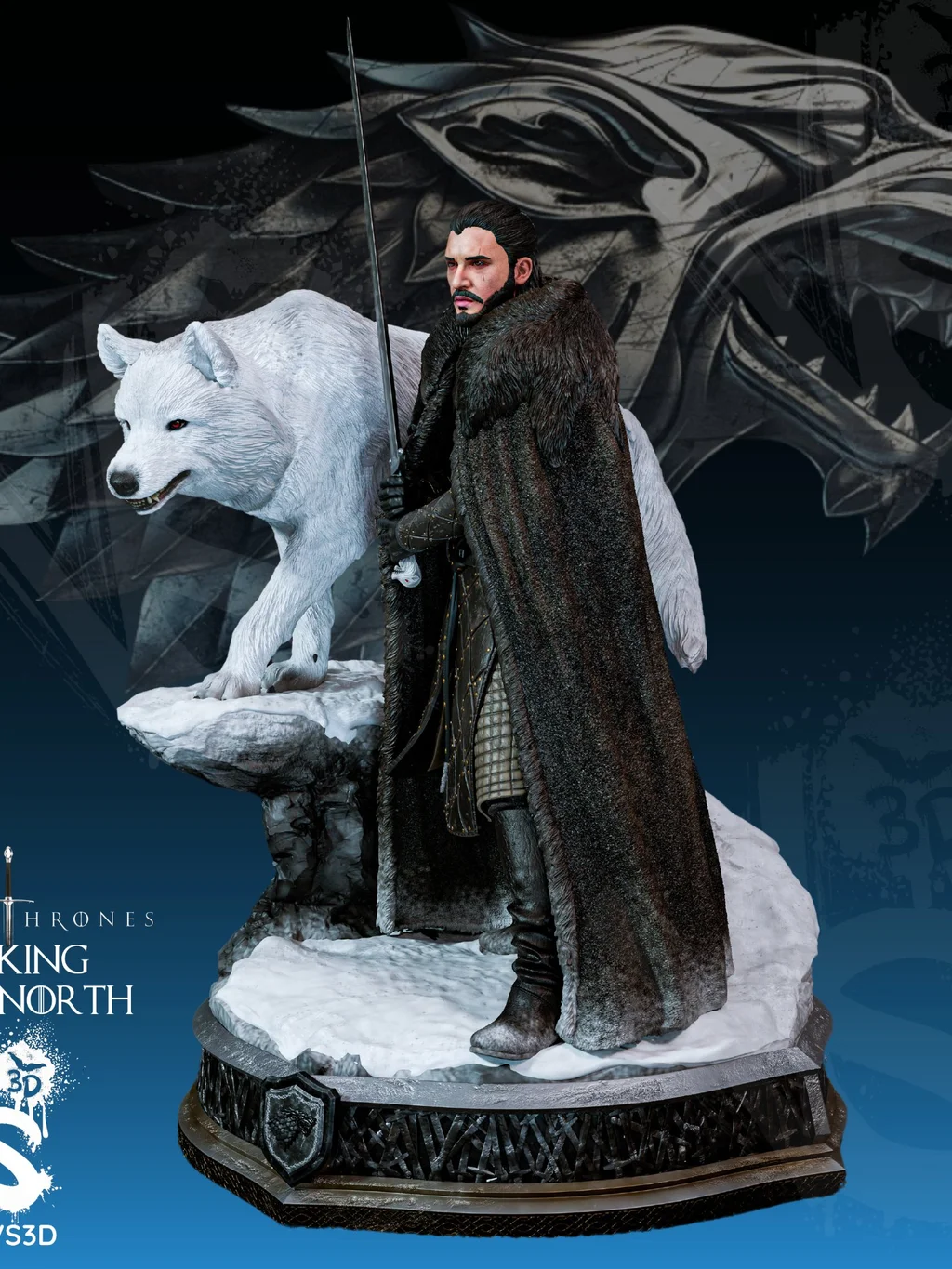 Figura jon snow of thrones serie tv lobo em resina 3D - Fidel Figures