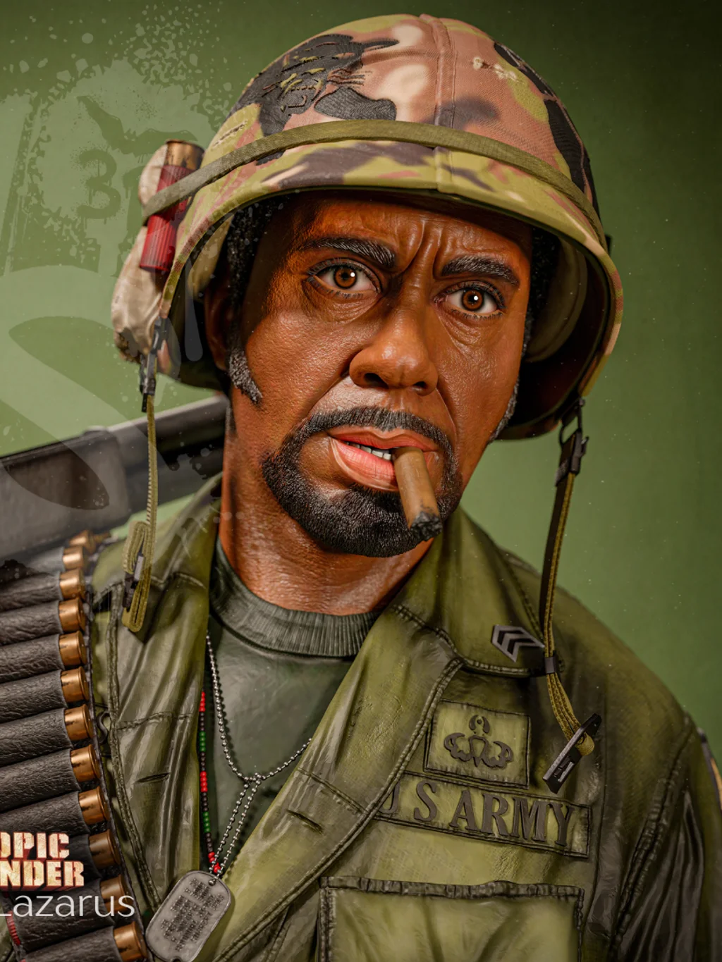 Figura kirk lazarus tropic thunder em resina 3D - Fidel Figures